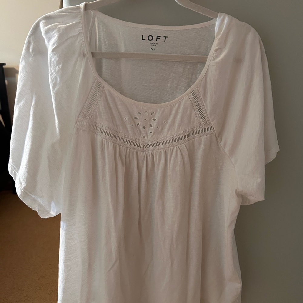 LOFT White Blouse with Eyelet Detail